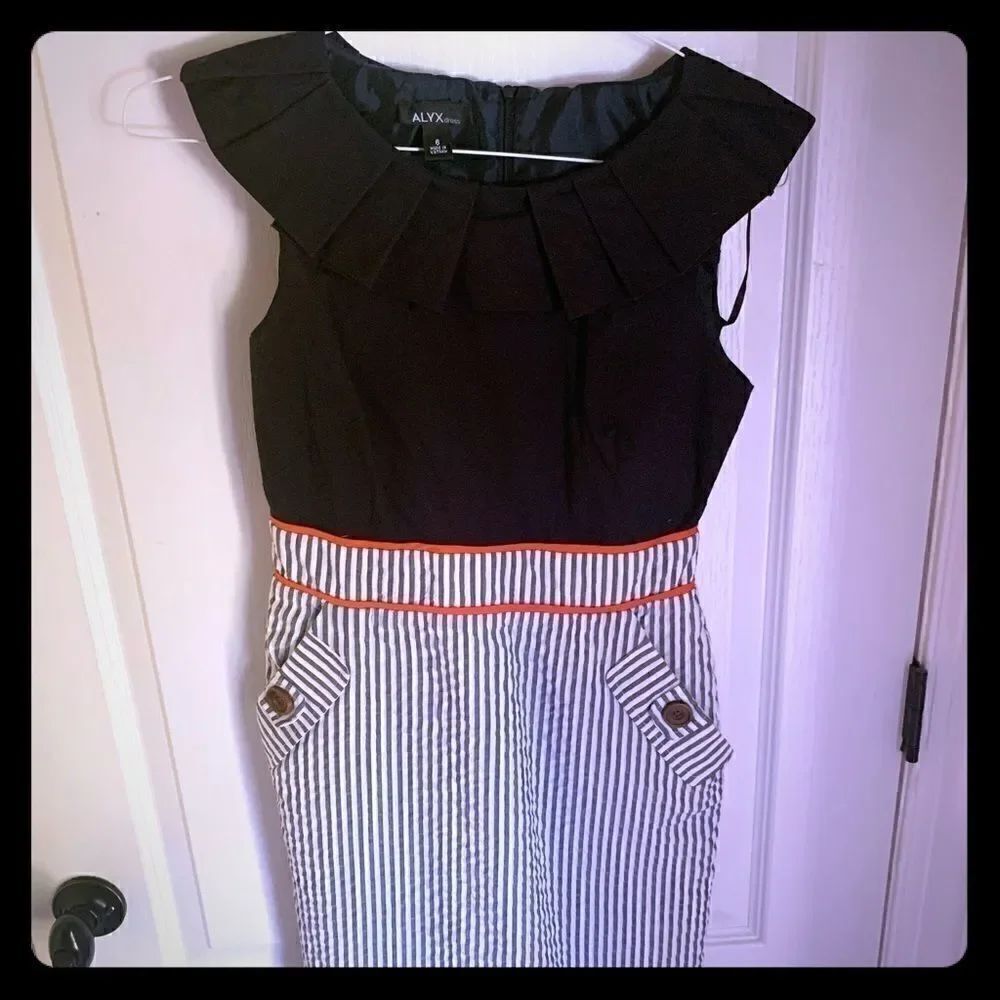 ALYX navy blue and white striped orange banded trim dress with pockets size 6